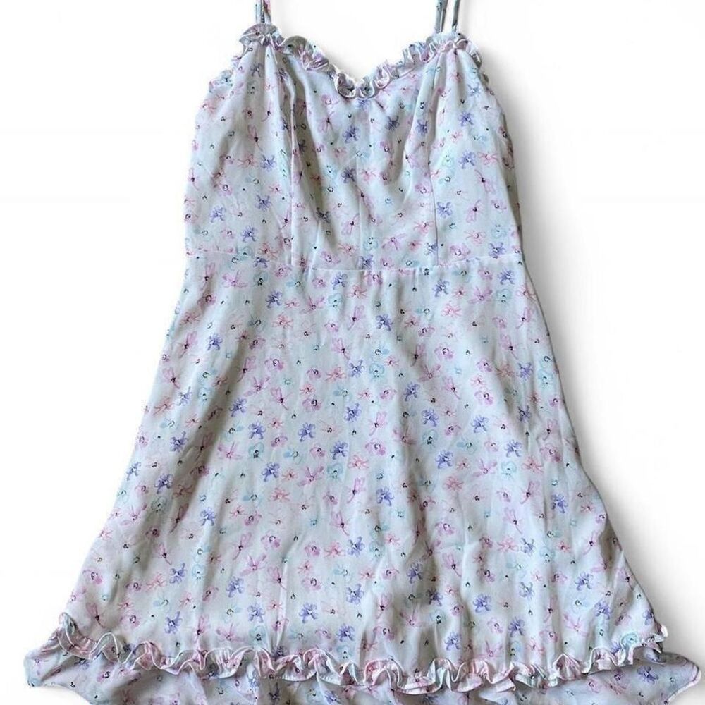 Pamela x NA KD Reborn White Pink Floral Ruffle Mini Dress Small Cottagecore‎